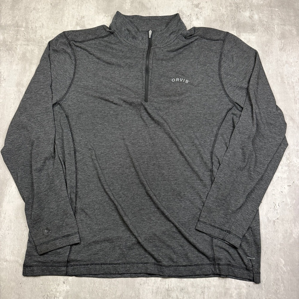 ORVIS Lightweight Sweater Mens Medium Gray Long Sleeve 1/4 Zip Pullover Outdoor